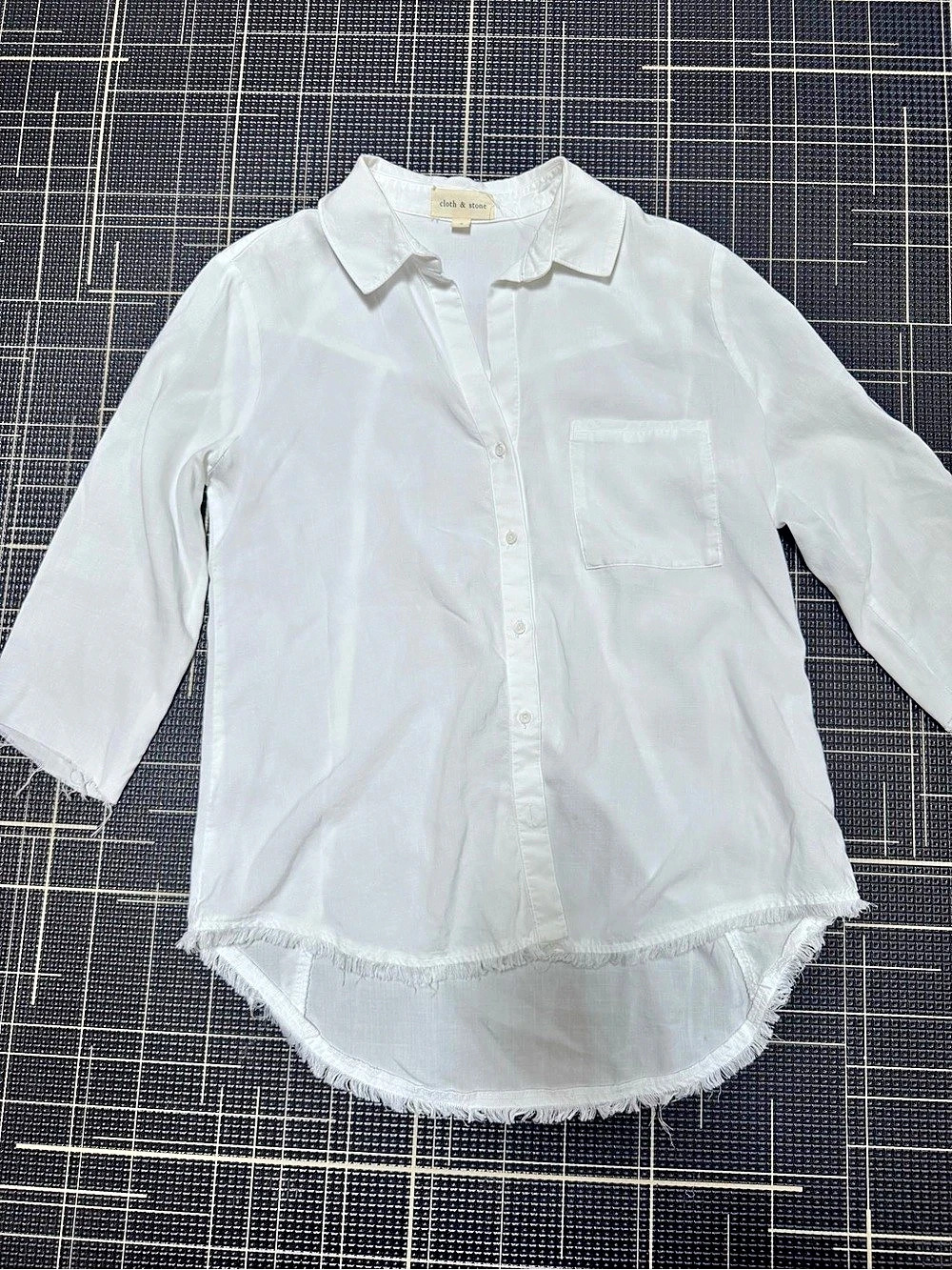 Cloth & Stone High-Low Raw Hem Button Down Shirt White Small